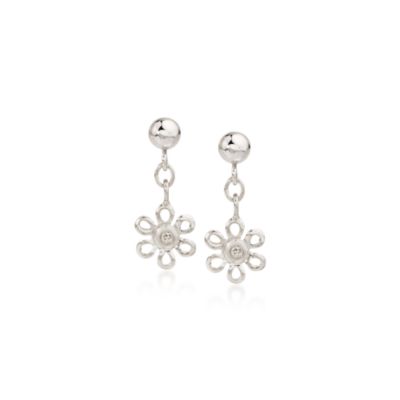 Child's Sterling Silver and Diamond Daisy Earrings &mdash; Alt Image 1