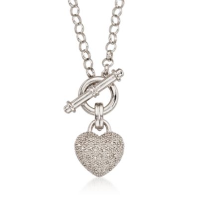 .25 ct. t.w. Pave Diamond Heart Necklace in Sterling Silver &mdash; Alt Image 1
