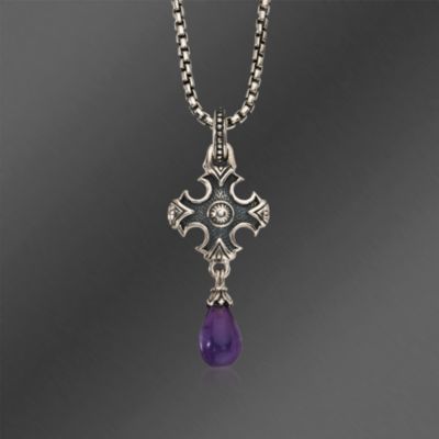 Scott Kay Sterling Silver Cross Necklace With Amethyst Drop. 18" &mdash; Alt Image 1