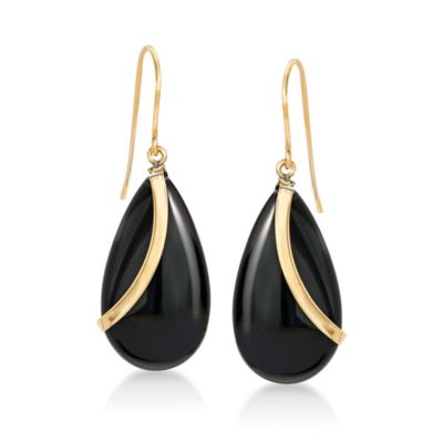 14kt Yellow Gold Black Onyx Earrings  &mdash; Alt Image 1