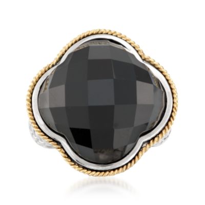 Andrea Candela Clover Black Onyx Ring In 18kt Yellow Gold and Sterling Silver. Size 7 &mdash; Alt Image 1