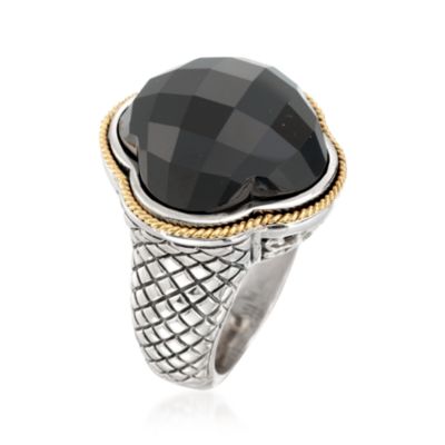 Andrea Candela Clover Black Onyx Ring In 18kt Yellow Gold and Sterling Silver. Size 7 &mdash; Alt Image 2