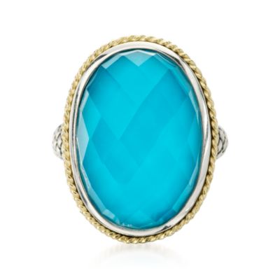 Andrea Candela Turquoise Ring With Quartz in 18kt Yellow Gold and Sterling Silver. Size 7 &mdash; Alt Image 1