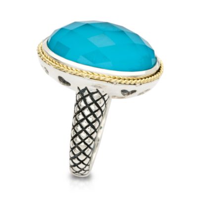 Andrea Candela Turquoise Ring With Quartz in 18kt Yellow Gold and Sterling Silver. Size 7 &mdash; Alt Image 2