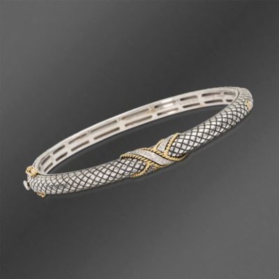 Andrea Candela 18kt Gold and Textured Sterling .12 ct. t.w. Diamond Bangle Bracelet. 7" &mdash; Alt Image 1