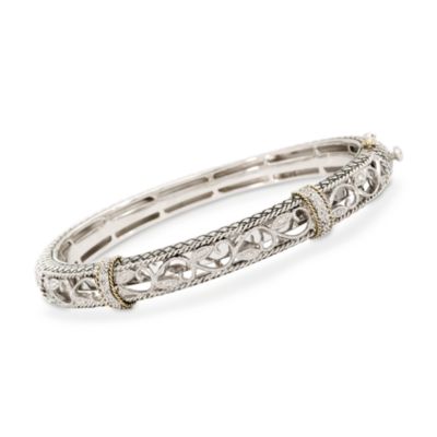 Andrea Candela 18kt Gold and Textured Sterling Diamond Accent Bangle Bracelet. 7" &mdash; Alt Image 1