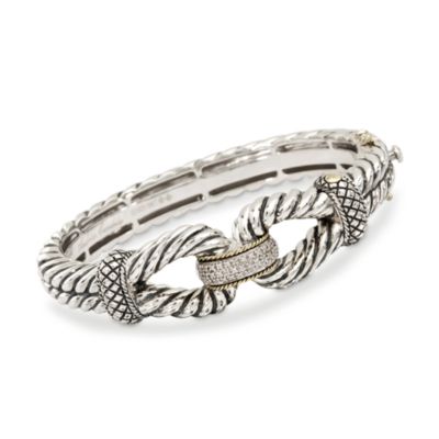 Andrea Candela 18kt Gold and Textured Sterling .12 ct. t.w. Diamond Bangle Bracelet. 7.25" &mdash; Alt Image 1