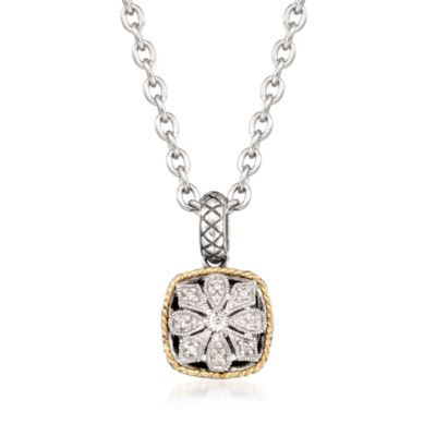Andrea Candela Diamond Accent Floral Pendant Necklace In 18kt Yellow Gold and Sterling Silver. 18" &mdash; Alt Image 1