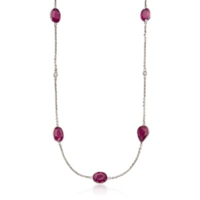 22.50 ct. t.w. Ruby and .20 ct. t.w. Diamond Station Necklace In 18kt White Gold. 20" &mdash; Alt Image 1