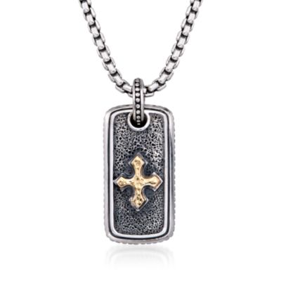 Scott Kay Gothic Cross Dog Tag Pendant With Chain in Two-Tone. 30" &mdash; Alt Image 1