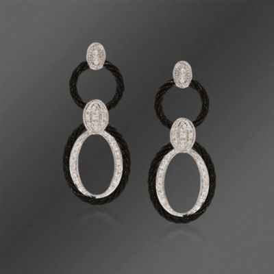 Charriol "Celtic Noir" Stainless and 18kt White Gold Diamond Circle Earrings &mdash; Alt Image 1