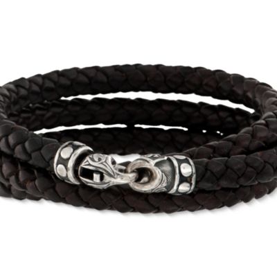 Scott Kay Men's Woven Sterling Silver Bracelet With Leather. 25" &mdash; Alt Image 2
