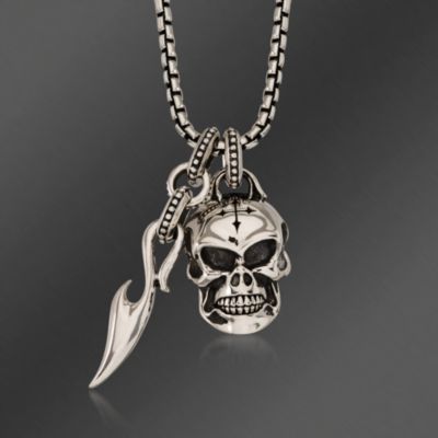 Scott Kay Sterling Silver Skull and Dagger Necklace. 26" &mdash; Alt Image 1