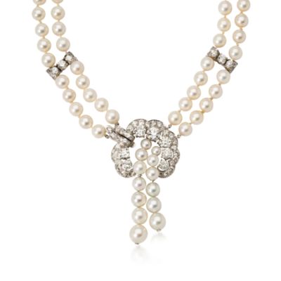 C.1920 Vintage Cultured Pearl Necklace With 7.00 ct. t.w. Diamond In Platinum. 16" &mdash; Alt Image 1
