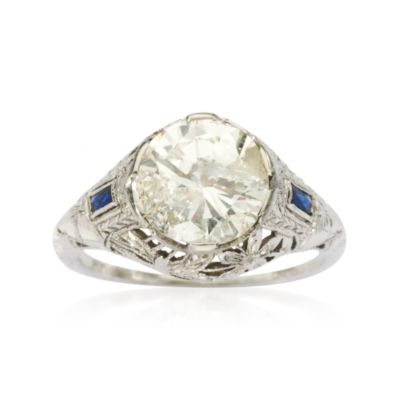 C. 1930 Vintage 2.75 Carat Diamond Bridal Ring With Sapphire Accents In 18kt White Gold. Size 6.5 &mdash; Alt Image 1