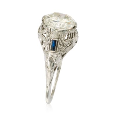 C. 1930 Vintage 2.75 Carat Diamond Bridal Ring With Sapphire Accents In 18kt White Gold. Size 6.5 &mdash; Alt Image 2
