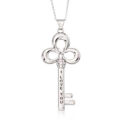 I Love You Key Necklace In Sterling Silver &mdash; Alt Image 1