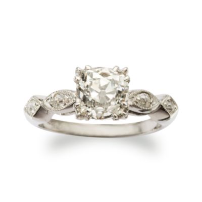 C. 1920 Vintage 1.34 Carat Diamond Bridal Ring With Diamond Accents In Platinum. Size 3.5 &mdash; Alt Image 1