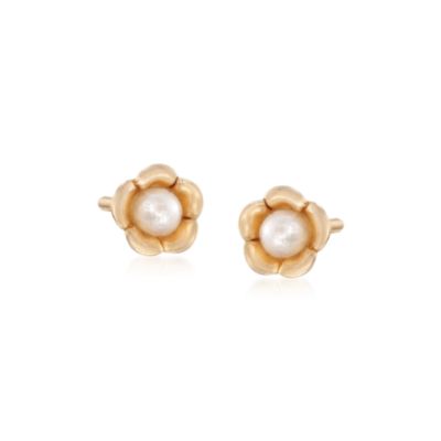 Child's 2-2.5mm Pearl Flower Earrings in 14kt Yellow Gold &mdash; Alt Image 1
