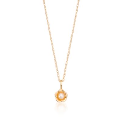 Child's 2.5mm Cultured Pearl Flower Necklace in 14kt Yellow Gold. 15" &mdash; Alt Image 1