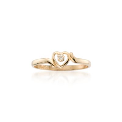 Child's Diamond Accent Heart Ring in 14kt Yellow Gold. Size 3.5 &mdash; Alt Image 1