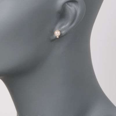 6-6.5mm Cultured Akoya Pearl Earrings With Diamond Accents in 14kt Yellow Gold  &mdash; Alt Image 2