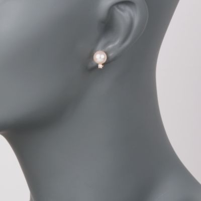 8-8.5mm Akoya Pearl Earrings With .15 ct. t.w. Diamonds In 14kt Yellow Gold &mdash; Alt Image 2