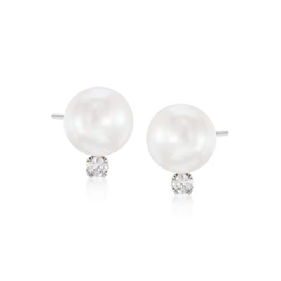 8-8.5mm Akoya Pearl Earrings With .15 ct. t.w. Diamonds In 14kt White Gold &mdash; Alt Image 1
