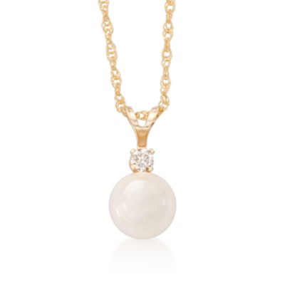 7-7.5mm Akoya Pearl Necklace With Diamond Accent In 14kt Yellow Gold. 18" &mdash; Alt Image 1