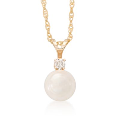 8-8.5mm Akoya Pearl Necklace With Diamond Accent In 14kt Yellow Gold. 18" &mdash; Alt Image 1