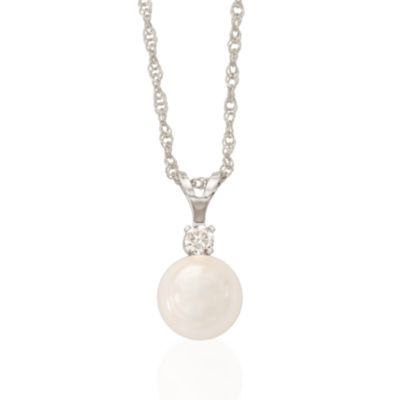 6-6.5mm Cultured Akoya Pearl and Diamond Necklace In 14kt White Gold. 18" &mdash; Alt Image 1