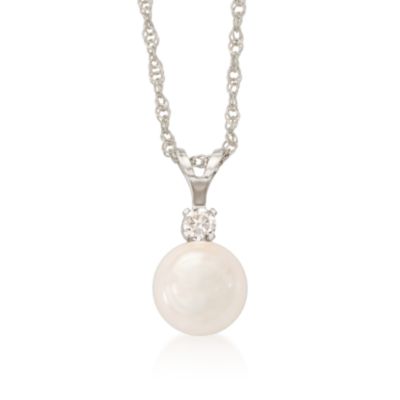 7-7.5mm Akoya Pearl Necklace With Diamond Accent In 14kt White Gold. 18" &mdash; Alt Image 1
