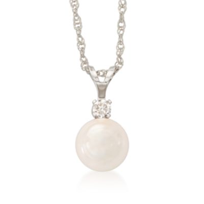 8-8.5mm Akoya Pearl Necklace With Diamond Accent in 14kt White Gold. 18" &mdash; Alt Image 1
