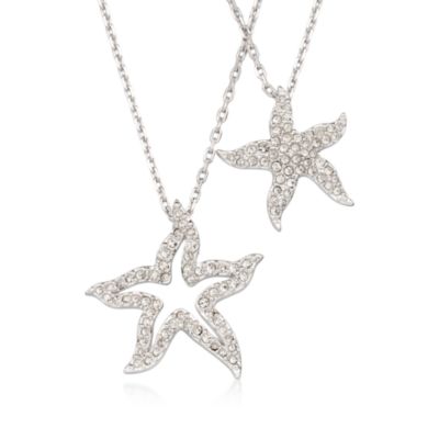 Swarovski Crystal Double Starfish Pendant With Chain in Clear Crystal. 15" &mdash; Alt Image 1