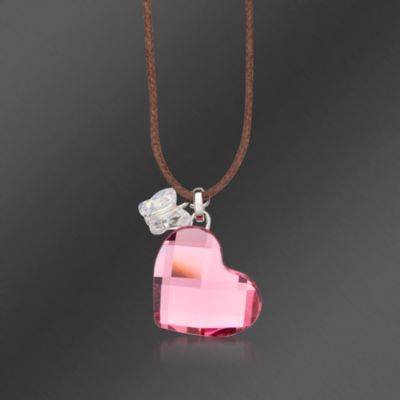 Swarovski Crystal Rose Crystal Heart With Butterfly Pendant Necklace. 15" &mdash; Alt Image 1