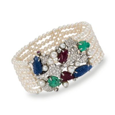 4-5mm Cultured Pearl Bracelet With 15.00 ct. t.w.  Multi-Gem Clasp In Sterling Silver