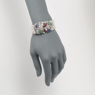 4-5mm Cultured Pearl Bracelet With 15.00 ct. t.w.  Multi-Gem Clasp In Sterling Silver &mdash; Alt Image 2