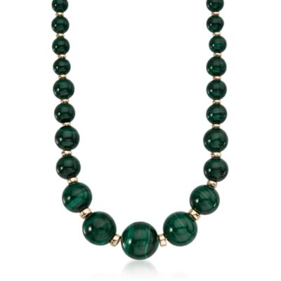 Malachite Bead Necklace in 14kt Yellow Gold &mdash; Alt Image 1