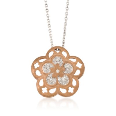 .25 ct. t.w. Diamond Floral Necklace In Sterling Silver and Vermeil. 18" &mdash; Alt Image 1