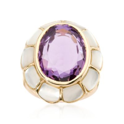 10.50 ct. Amethyst and Mother-Of-Pearl Ring in 14kt Yellow Gold &mdash; Alt Image 1