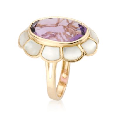10.50 ct. Amethyst and Mother-Of-Pearl Ring in 14kt Yellow Gold &mdash; Alt Image 2