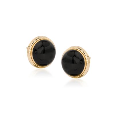 Black Onyx Post Earrings in 14kt Yellow Gold &mdash; Alt Image 1