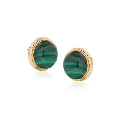 Malachite Post Earrings In 14kt Yellow Gold &mdash; Alt Image 1