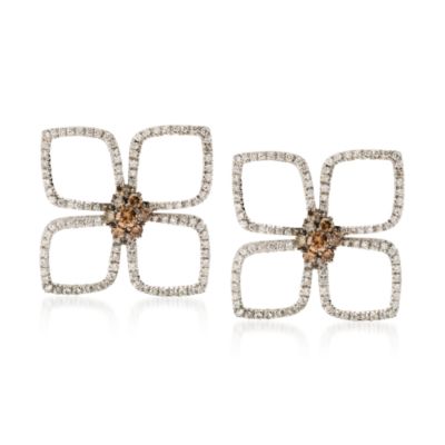 C. 1980 Vintage 2.05 ct. t.w. Diamond Floral Earrings In 18kt White Gold. Clip/Post Earrings &mdash; Alt Image 1