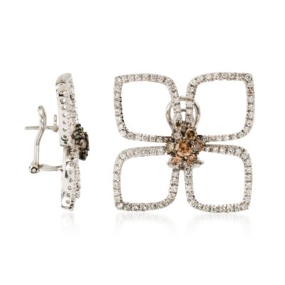 C. 1980 Vintage 2.05 ct. t.w. Diamond Floral Earrings In 18kt White Gold. Clip/Post Earrings &mdash; Alt Image 2