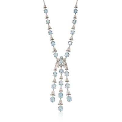 C. 2000 Vintage 14.30 ct. t.w. Aquamarine and 1.50 ct. t.w. Diamond Necklace In 14kt White Gold. 16" &mdash; Alt Image 1