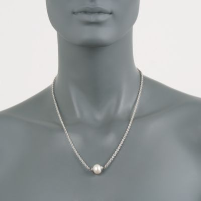 11mm Pearl Necklace With Diamonds in Sterling Silver &mdash; Alt Image 3