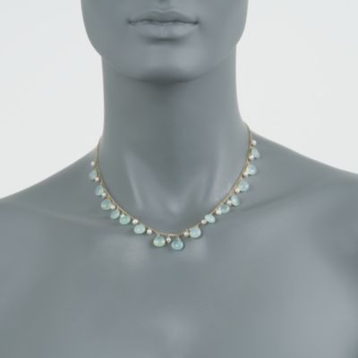 Blue Chalcedony and 3.5-4mm Cultured Pearl Necklace in 14kt Yellow Gold. 18" &mdash; Alt Image 2