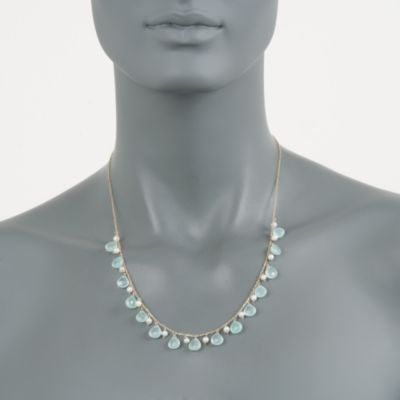 Blue Chalcedony and 3.5-4mm Cultured Pearl Necklace in 14kt Yellow Gold. 18" &mdash; Alt Image 4
