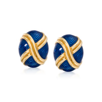 C. 1970 Vintage Enamel Cabochon Earrings In 18kt Yellow Gold &mdash; Alt Image 1